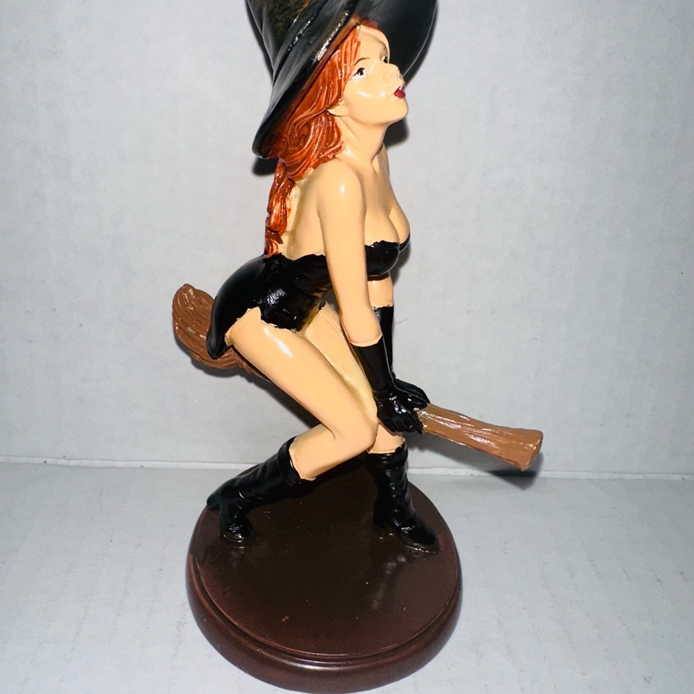 Halloween Gothic Witch on a Broomstick Resin Statue